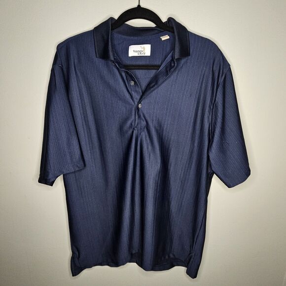 Vardon & Ray Mens Golf Polo Shirt Navy Blue Stripe Short Sleeve Size L Preppy - Picture 1 of 7